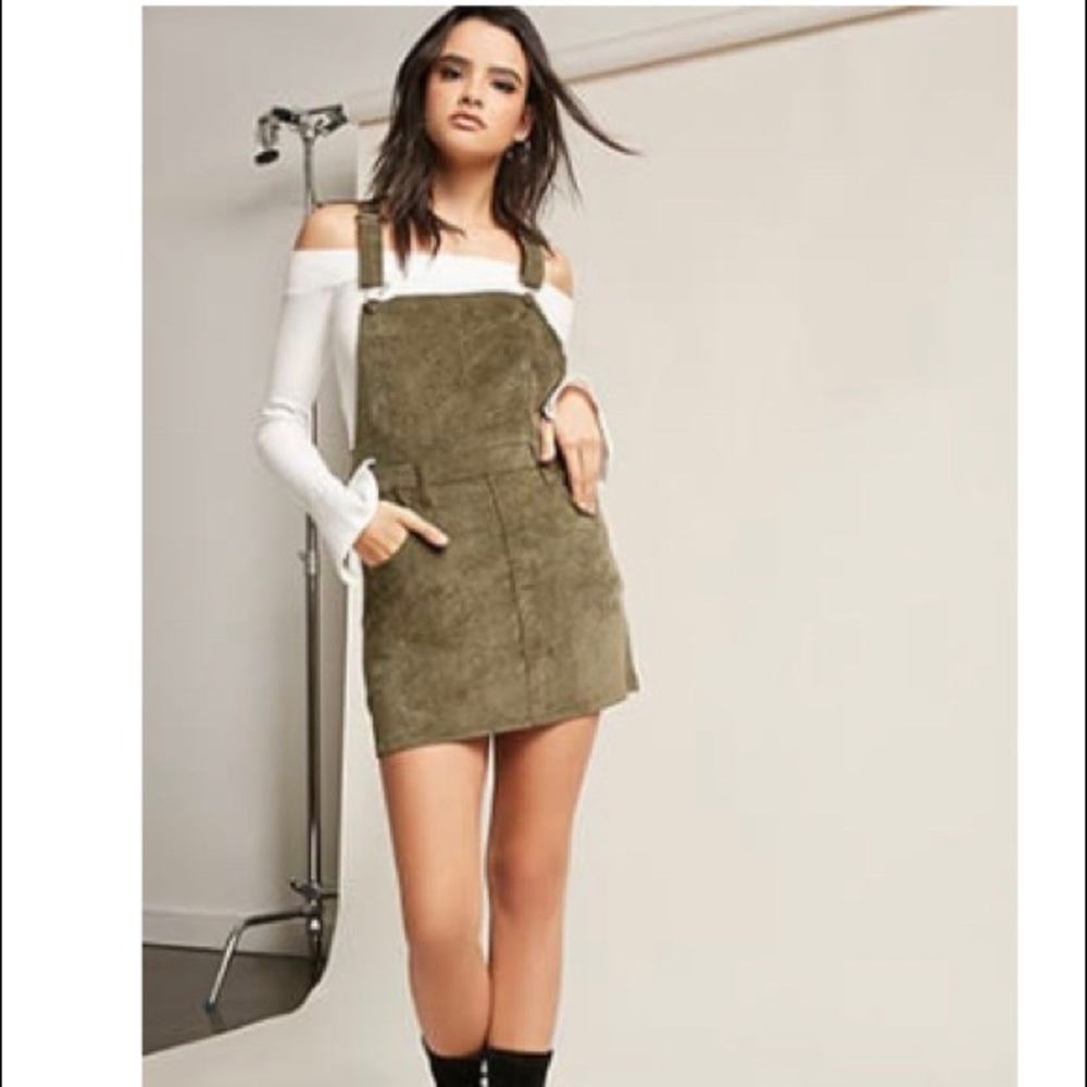Corduroy olive green skirt overall